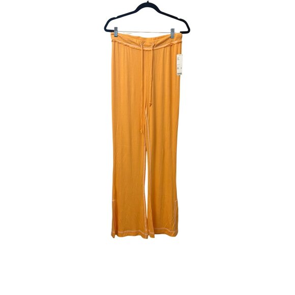 Out From Under Pants - Out From Under Y2K Yellow Boho Ribbed Wide-Leg Loungewear Drawstring Pants L